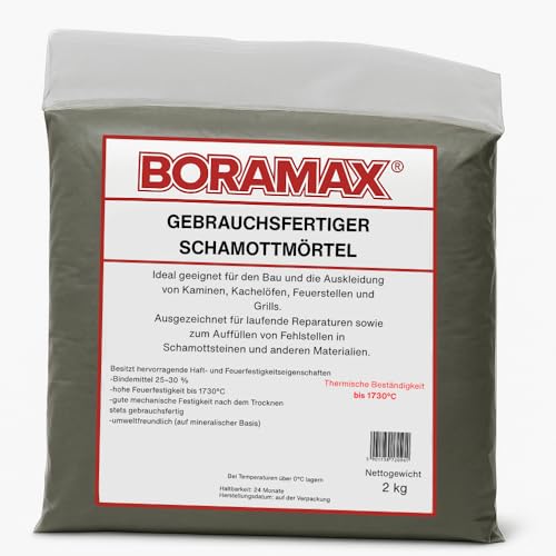 Schamottemörtel 2kg fertig gemischt 1730°C – Feuerfester Mörtel für Kamin, Grill & Ofen – Hitzebeständiger Reparaturmörtel, Gebrauchsfertig & Aushärtend
