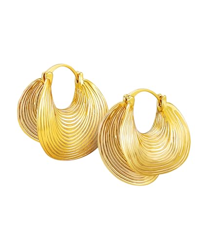 Chunky Statement Gold Earrings for Women – 18K Real Gold Plated Trendy Hoop Earrings Non Tarnish Hypoallergenic Gold Jewelry for Womens Fashion Earings for Woman