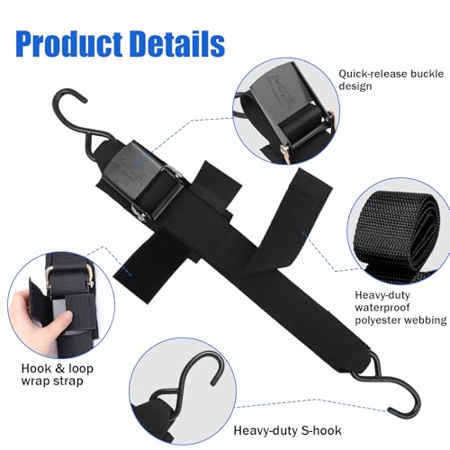 Boat Trailer Tie Down Straps for Yamaha Watercraft PWC, 2\' x 2\" Adjustable Boat Trailer Transom Straps with Hooks, for Trailer, Boating, Kayak or Jet Ski, Replaces SBT-TRNSM-TD-08-1 - 2 Pcs