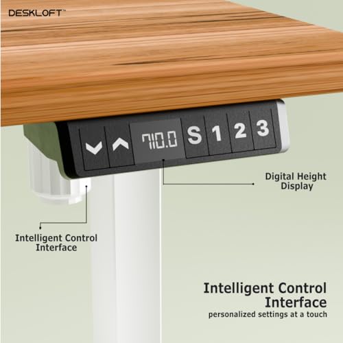 Image of Electric Standing Desk - Height Adjustable Sit-Stand Workstation, Ergonomic Motorized Desk with Walnut Wood Grain Top & White Frame, 1200x600 mm, Home Office Computer Desk