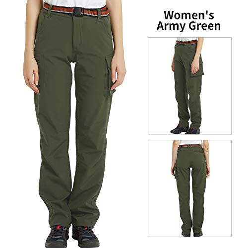 Jomlun Women's Hiking Pants Outdoor Waterproof Windproof Fleece Lined Slim Cargo Snow Ski Warm Pantsgreen #TOP4