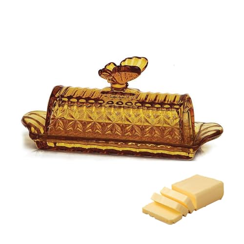 Mantequera con tapa y asa, recipiente rectangular transparente para encimera de cocina, almacenamiento de vidrio multifuncional
