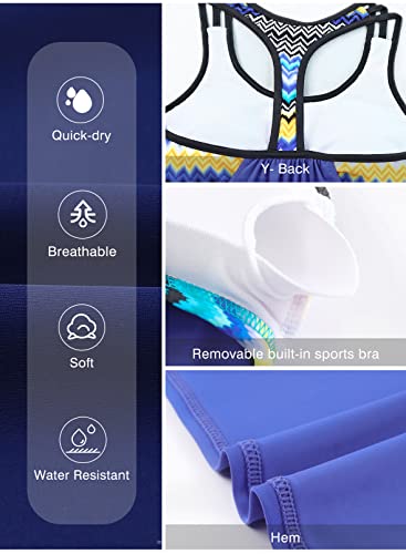 Aleumdr Women's Blouson Striped T-Back Push Up Tankini Top Halter Padded Slimming Swimsuit Sporty Swimwear Blue Plus Size Xx-Large 18 20 #TOP6