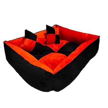 Petbutler Square Shape Reversable Orange Black Bed Ultra Soft Ethnic Velvet Dog Bed for Pet/Cat-Large