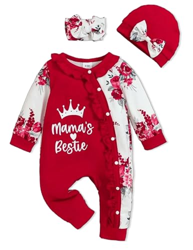 Image of Preemie Newborn Baby Girl Clothes Infant Fall Winter Outfits Letter Floral One-Piece Romper+Jumpsuit