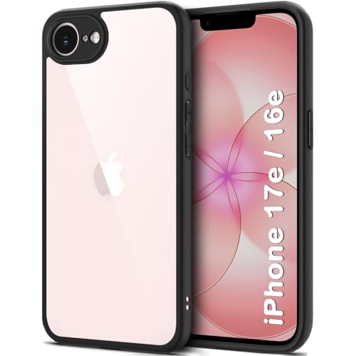 Image of TheGiftKart for iPhone 16e / iPhone 17e Case, Hard Clear Back Cover, Non-Yellowing Back, Raised Bumps for Camera & Screen Protection, Hybrid Protective Transparent Cover Case (PC & TPU, Black Sides)