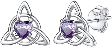 Bestyle 925 Sterling Silver Celtic Earring with 12 Month Stone for Women Girls, Dianty Cute Small Celtic Knot Birthstone Studs Love Infinity Earring Irish Jewelry, Great Birthday Gifts