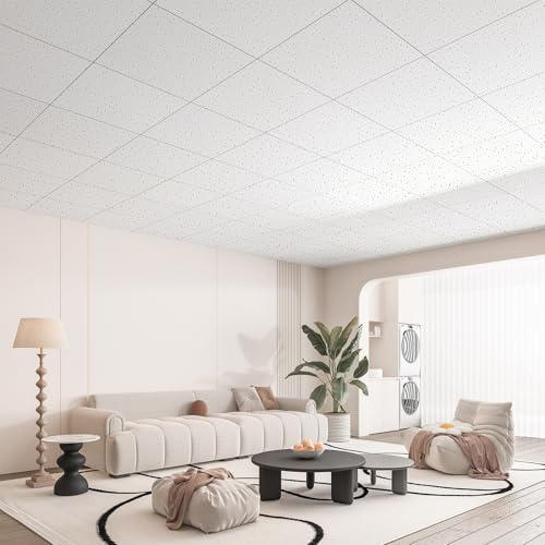 Image of Art3d 24 inchx24 inch Stucco Printed Drop Ceiling Tiles, 2x2ft Decorative PVC Ceiling Tiles for Home, Office, Restaurant and Gym, Covering 48 Sq.,ft, 12 Pack, White
