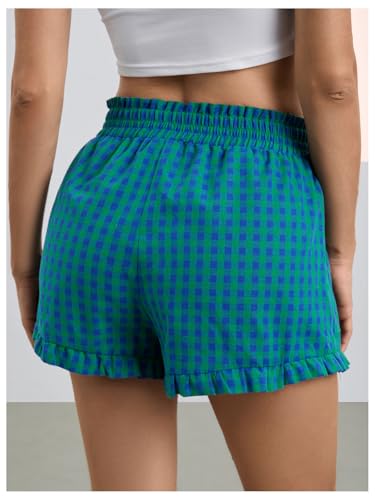 Image of MakeMeChic Women's Gingham Ruffle Lounge Shorts Elastic High Waist Pajamas Boxer Shorts