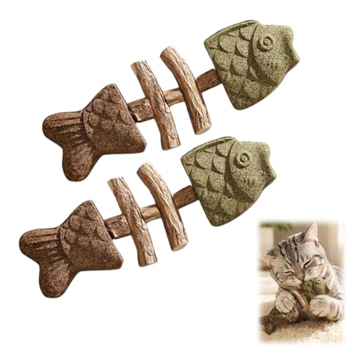 COAUOO Sterling Whiskers Cat Chew Catnip and Silvervine Chew Cat Chew Toy Fish Bone Shape with Natural Catnip and Silvervine Interactive Catnip Toy for Boredom Relief and Play (2PCS)
