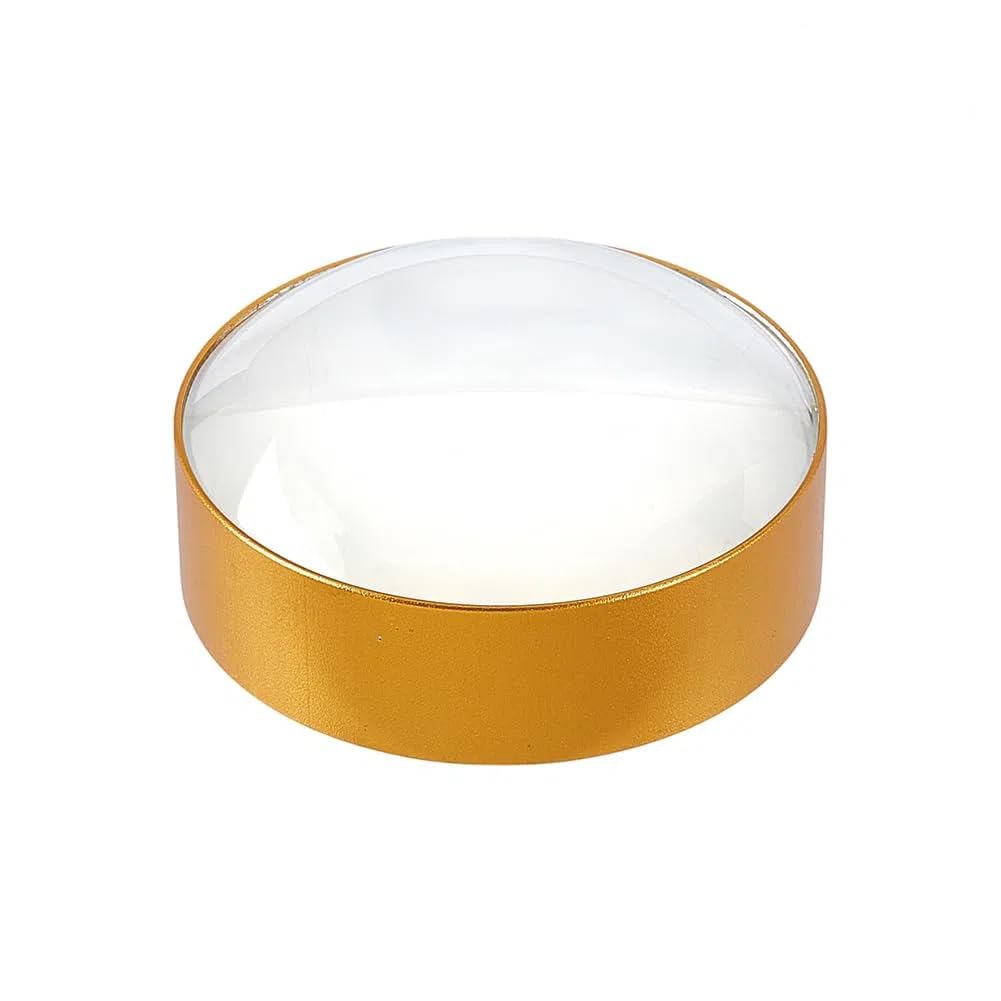 AHANDMAKER 10X Domed Magnifying Glass, 75mm Golden Desktop Paperweight Magnifier Reading Help Round Shape Dome Mirror for Small Fine Print Newspaper Recipes Jewelry Accessories and Map