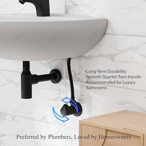 Image of InArt Heavy-Duty Brass Angle Valve for Bathroom & Kitchen | Leakproof 1-Way Angle Stop Cock with Wall Flange | Black Matte - 5 Year Warranty