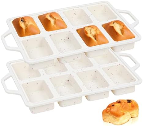 SJ Silicone Mini Loaf Pans with Metal Reinforced Frame-2 Pack, Non-stick Silicone Mini Bread Loaf Pans for Baking 8-Cavity, Tiny Banana Bread Set, Dishwasher Safe Brownie Pan-Cream - Thumbnail 2