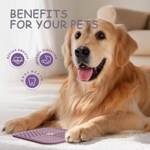 Image of ChefAide 2 Pack Lick Mat for Dogs,Cats,Upgraded 8.5x8.5 inches Licking Mats with Suction Cups,Slow Feeder Licking Pad for Anxiety Relief and Boredom Reducer,Suitable for Dog Training (Purple & Blue)