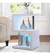 ONPNO High Gloss End Table with 16 Colors LED Lights, 3 Tiers Sofa Side Table with Storage, Night...
