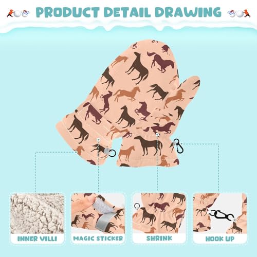 Kids Mittens Winter Fleece Gloves Toddler Warm Snow Gloves Horse for Girls Boys4