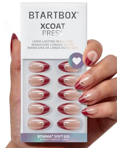 BTArtbox Press On Nails, Winter Almond French Tip Nails, 32 Pcs F...