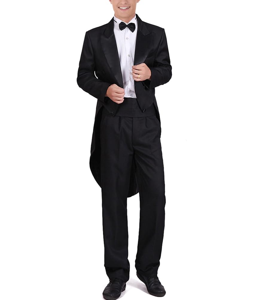 Costume de smoking pour homme - Coupe ajustée - Manteau à queue d'hirondelle - Costume de magicien pour adulte - Costume de magicien - Queue d'hirondelle