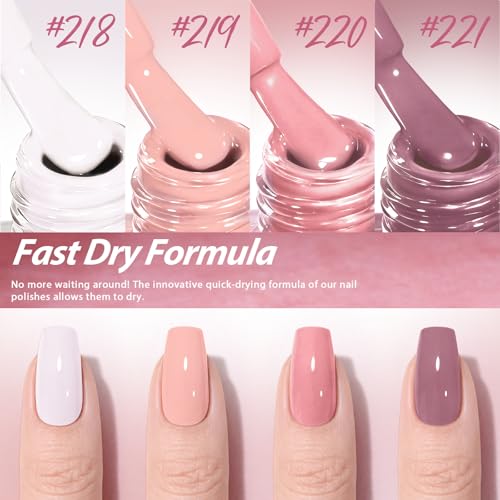 Image of AZUREBEAUTY Nude Pink Nail Polish Set (4 Colors + Top Coat), Soft Solid Shades for Natural Look, Glossy Finish, Fast Dry, No Lamp Needed