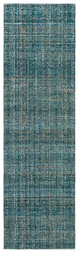 Tapete corredor 2'3" x 8' Aqua y verde hecho a mano miniatura 3