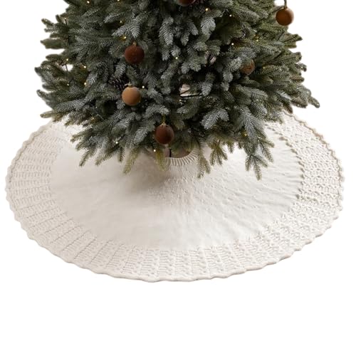 Posavasos de árbol de Navidad tradicionales – borde en forma de abanico de punto a mano – funda básica para árbol de Navidad – para interior al aire libre, patio, jardín, dormitorio hotel restaurante