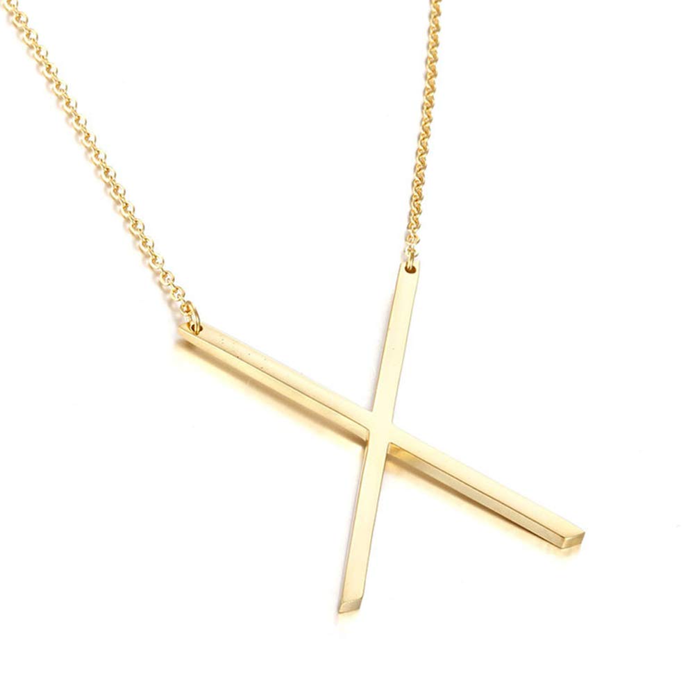 MOMOL Sideways Initial Necklace 18K Gold Plated Stainless Steel Large Big  Letters Pendant Necklace Script Name Monogram Necklaces for Women
