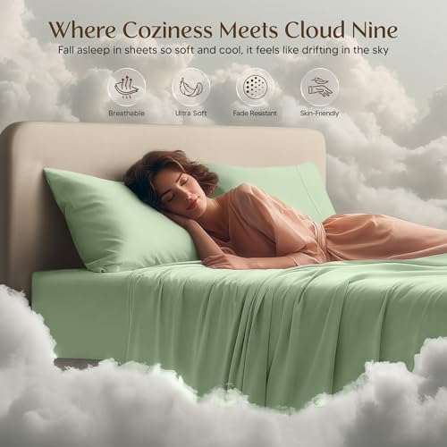 Image of Utopia Bedding California King Sheet Set - 4 Piece Bed Sheets for Cal King Size Bed, Soft and Breathable Microfiber, Includes 1 Fitted Sheet, 1 Flat Sheet and 2 Pillowcases (Sage)