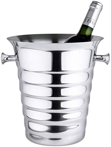 LNDDP Drinks Cooler Ice Bucket, Spit Barrel Stainless Steel Ice Bucket Champagne red Wine Chilled Barrel bar KTV Nightclub Silver Handle 22.7x21.5x13.5cm