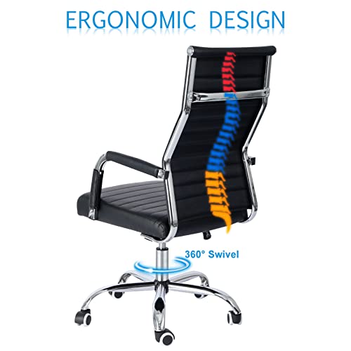 Bowthy High Back Executive Computer Chair, Home Office Chair Ribbed, Modern Leather Conference Room Chairs, Ergonomic Office Desk Chair, Adjustable Reception Swivel Arm Chair #TOP6