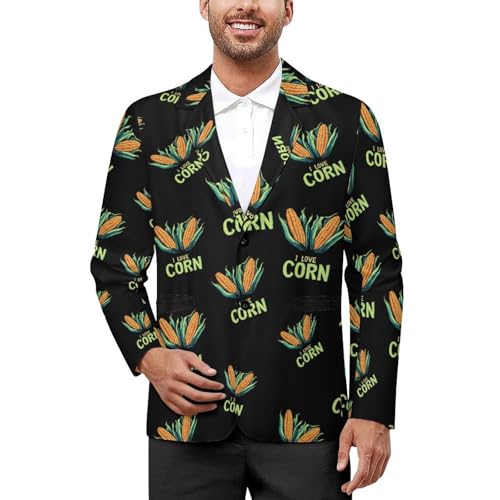 I Love Corn Mens Suit Jacket Lapel Blazers V Neck Button Business Coat Tuxedo for Wedding Party