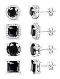 MILACOLATO S925 Sterling Silver Stud Earrings for Women Men Hypoallergenic 18K White Gold Plated Cubic Zirconia Earrings Studs Brilliant Simulated Diamond Halo Earring for Sensitive Ears Black