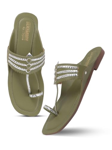 Image of SilverArrow Women's Desi Bloom Fashion Sandals|Kholapuri Style Flat with Open Back |Casual Wear