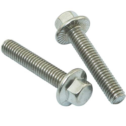 Image of 12pcs Silver Tone Flanged Hex Head Bolts Flange Hexagon Screws, 304 Stainless Steel M6x16