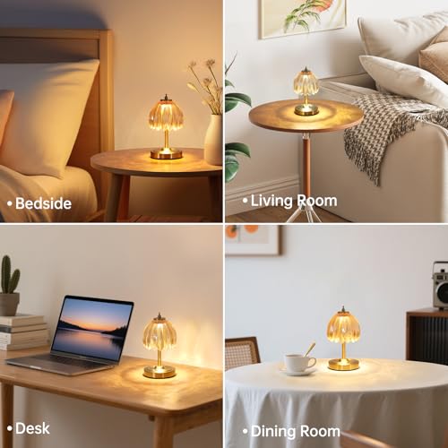 Image of Shenmoyl Set of 2 Tulip Table Lamp with 5200mAh Battery & Touch Control, Cordless Small Table Lamp with 3 Colors, Rechargeable Battery Operated Table Lamps for Nightstand, Bedroom (Amber Tulip)