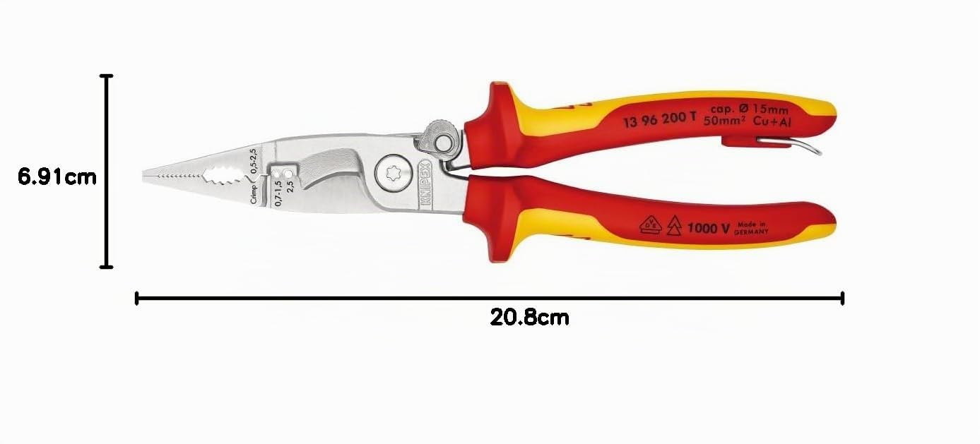 Knipex Pince pour installations électriques chromée isolées avec gaines bi-matière, homologuées VDE ; avec œillet de fixation isolé, 13 96 200 T