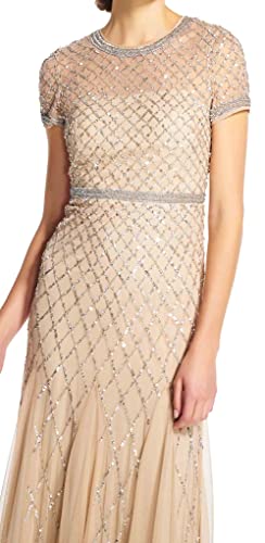 Adrianna Papell Women's Short-Sleeve Grid Beaded Gown2