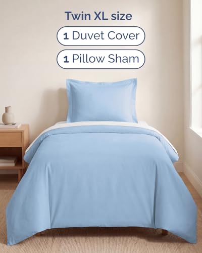 Image of Duvet Cover Twin /Twin XL Size Set - Extra Soft Twin /Twin XL Duvet Cover 68 inch x 90 inch with 1 Pillow Sham for Women, Men, Kids & Teens - Comfy, Easy-Care & Fade Free w / Zipper Closures & Ties (Sky Blue)