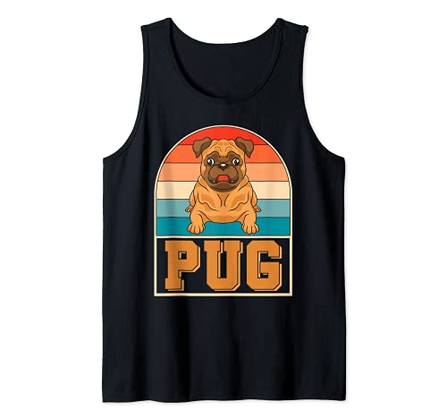Retro Dog Breed Dog Lover Dog Animal Pet Cute Pug Tank Top, Black, S