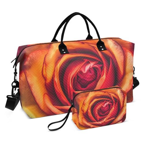 Duffel Bag Set for Travel Gym Sport, Weekender Bag Carry on Overnight Bags for Women Men-Red Close Rose Print