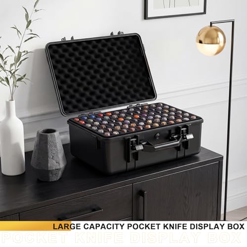 Image of Bucherry 72 Folding Knife Case Waterproof Pocket Knife Holder Hard Sided Knives Storage Box Lockable Protective Travel Storage Organizer for Folding Knives Collection