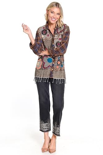 john mark Women's Embroidered and Beaded Five Pocket Pant