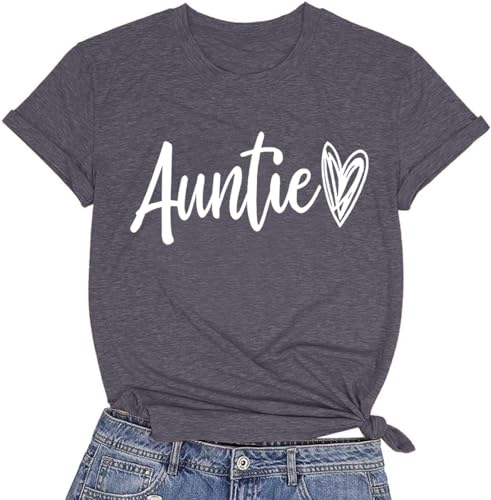 Image of Auntie Women Warm Lovely Love Print Blessing Holiday Summer Ladies Women Casual Short Sleeve T-Shirt.