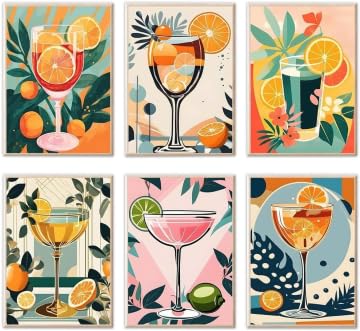 KMFASVX Paint by Numbers Kit for Adults, 6 PCS Paint by Numbers Canvas, Cocktail Theme DIY Acrylic Painting, Easy and Colorful Oil Painting for Beginners, for Home Wall Decoration, 9''X6''(Unframed)