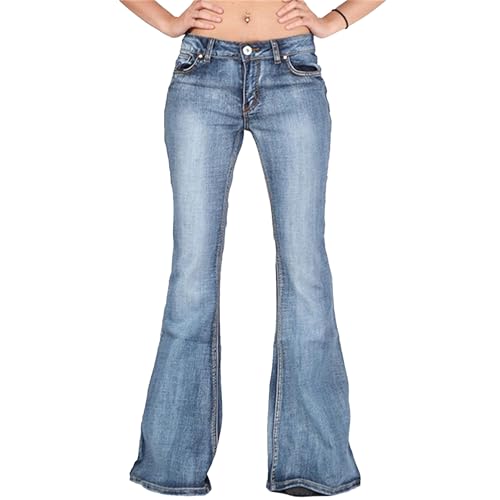 Maiyifu-GJ Jeans for Women Retro High Rise Trumpet Flare Ultra Stretch Denim Pants Butt Lifting Bootcut Denim Trousers (LightBlue4,3X-Large)