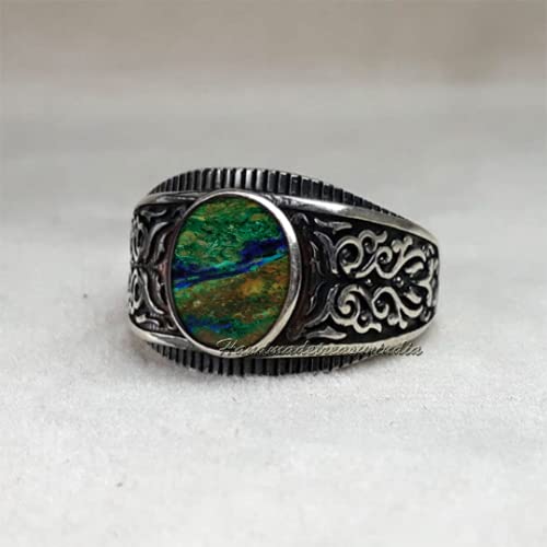 MENS AZURITE MALACHITE Ring, Mens Signet Ring, 925 Sterling Silver Malachite Ring, Mens Pinky Ring, Men Ring, Gift For Him, Mens Ring (8.5)