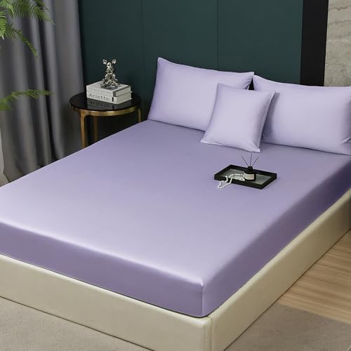 Luofanfei Drap Housse 140x200 Coton Lila Satin de Coton Drap de lit Doux Soyeux Respirant Lyocell Soie Drap-Housse