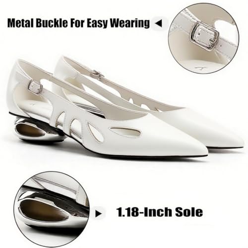 Women's Hollow Low Cone Heels Pumps Elegant Pointed Open Toe Slip-On with Side Adjustable Buckle Chunky Block Heel Dress Shoes for Wedding Parties Formal Occasions3