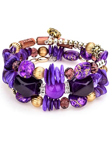 Long tiantian Purple Bracelet Purple Dresses Outfits for Women Boho Leather Bracelets Stack Crystal Stone Bracelet Halloween Jewelry Christmas Stocking Stuffers