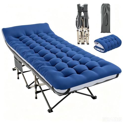 Yaheetech Folding Camping Cot Portable Outdoor Bed for Adults w/Mat & Storage Bag & Carry Bag, Heavy Duty Cots for Outdoor Travel & Office/Home Nap Gray Cot/Blue Pad