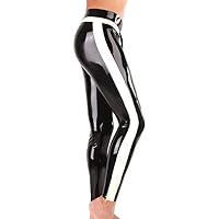 Kangxinsheng Schwarz Latex Hose für Männer mit Weißen Seitenstreifen,Mode Latex Leggings,Geeignet für Club Cosplay Kostüme-M
